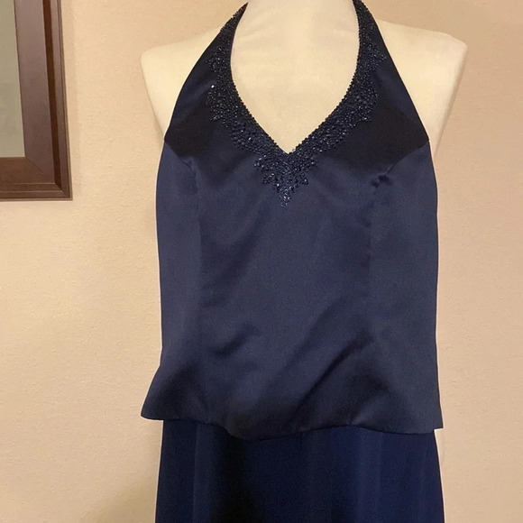Alfred Angelo Navy Halter Beadwork Maid of Honor Prom Dress - Picture 12 of 15